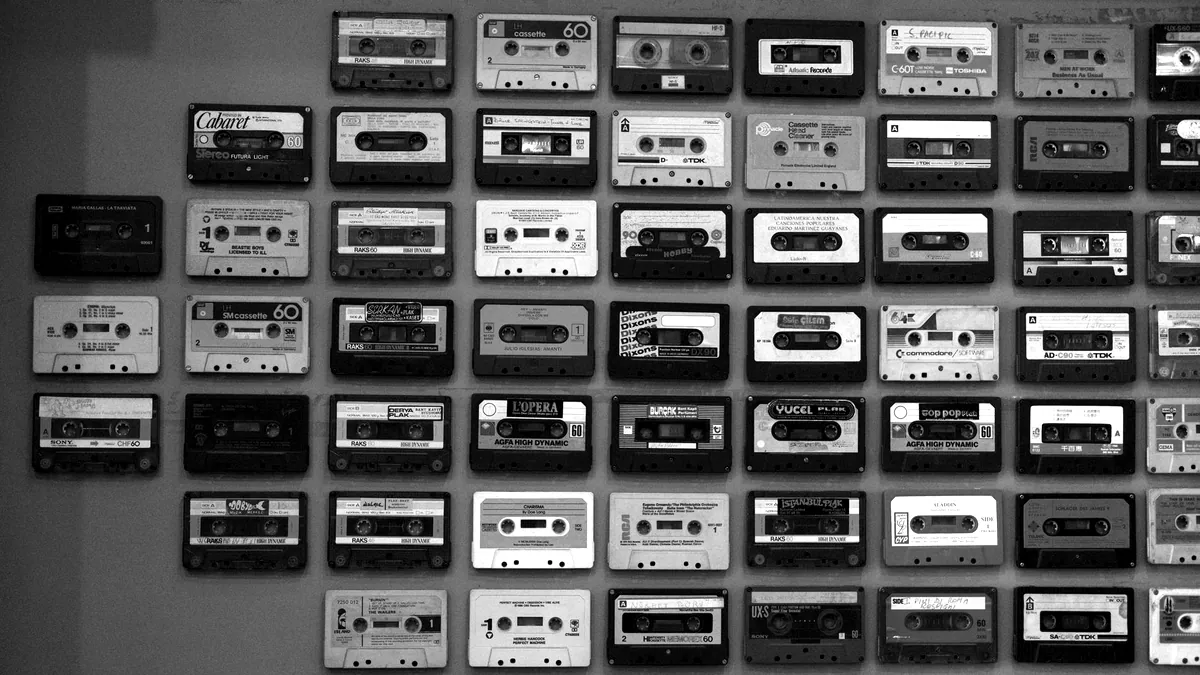 A stack of old cassette tapes.